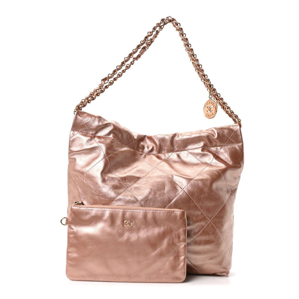 Metallic Calfskin Quilted Small Chanel 22 Pink