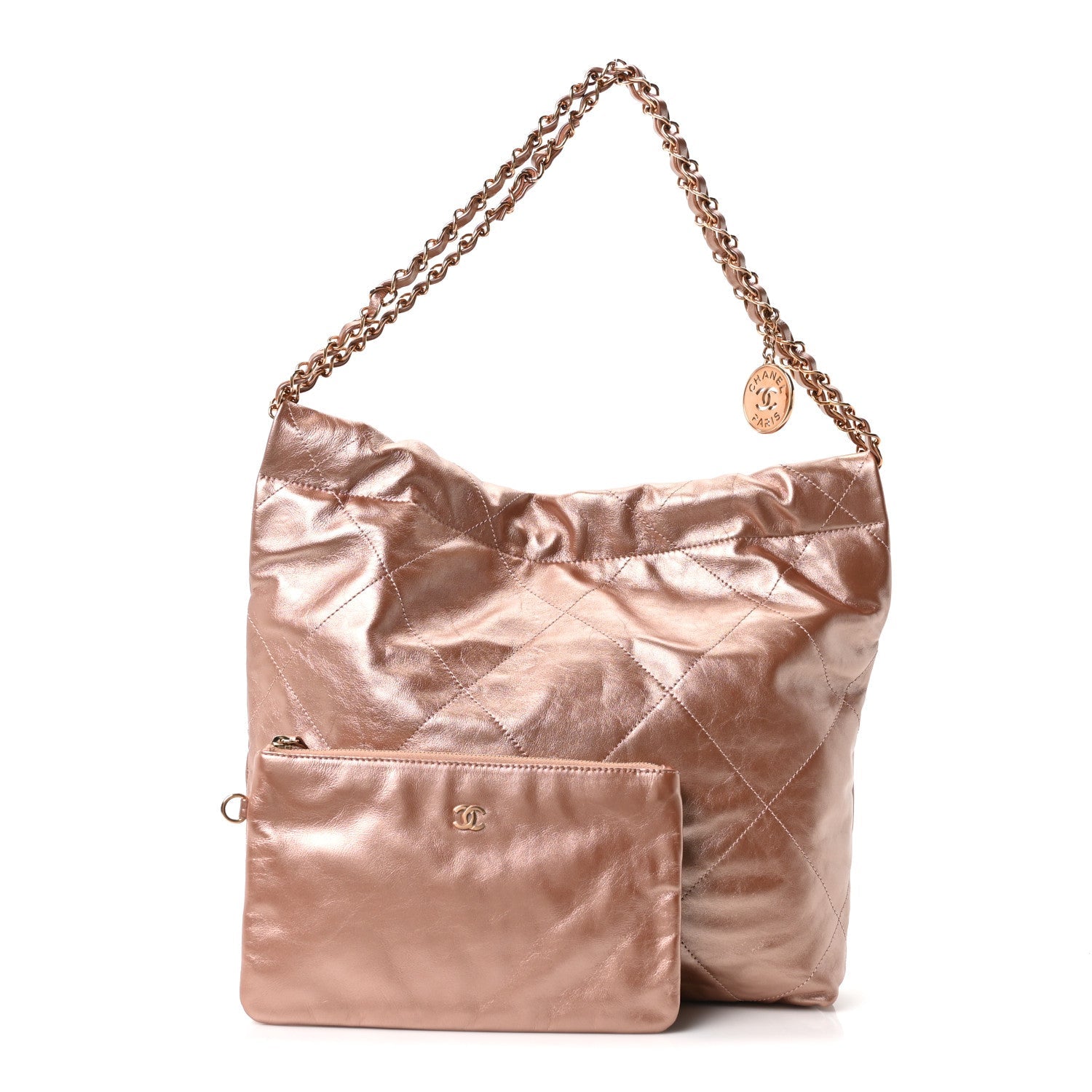 Metallic Calfskin Quilted Small Chanel 22 Pink