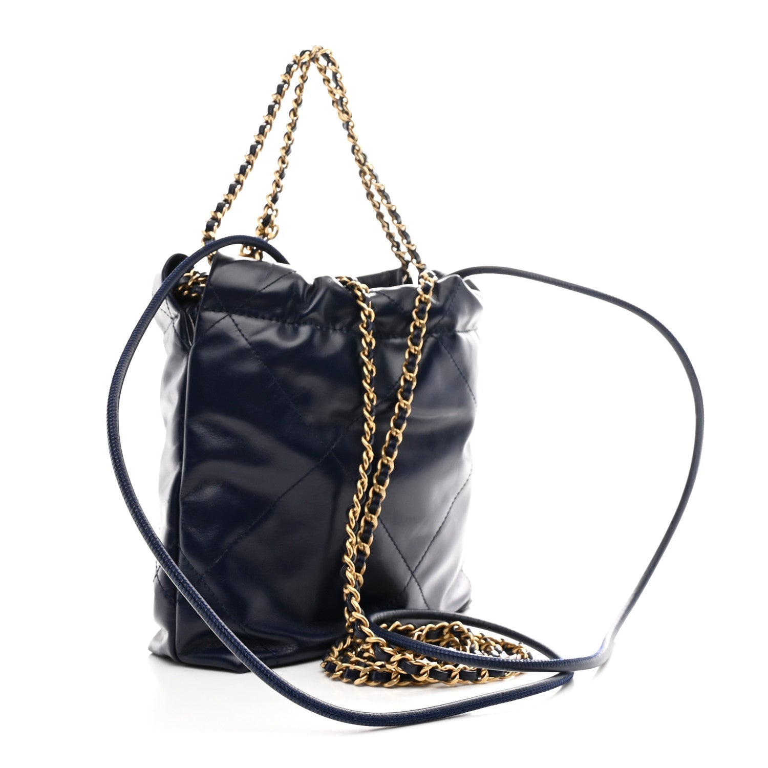 Shiny Calfskin Quilted Mini Chanel 22 Navy Blue