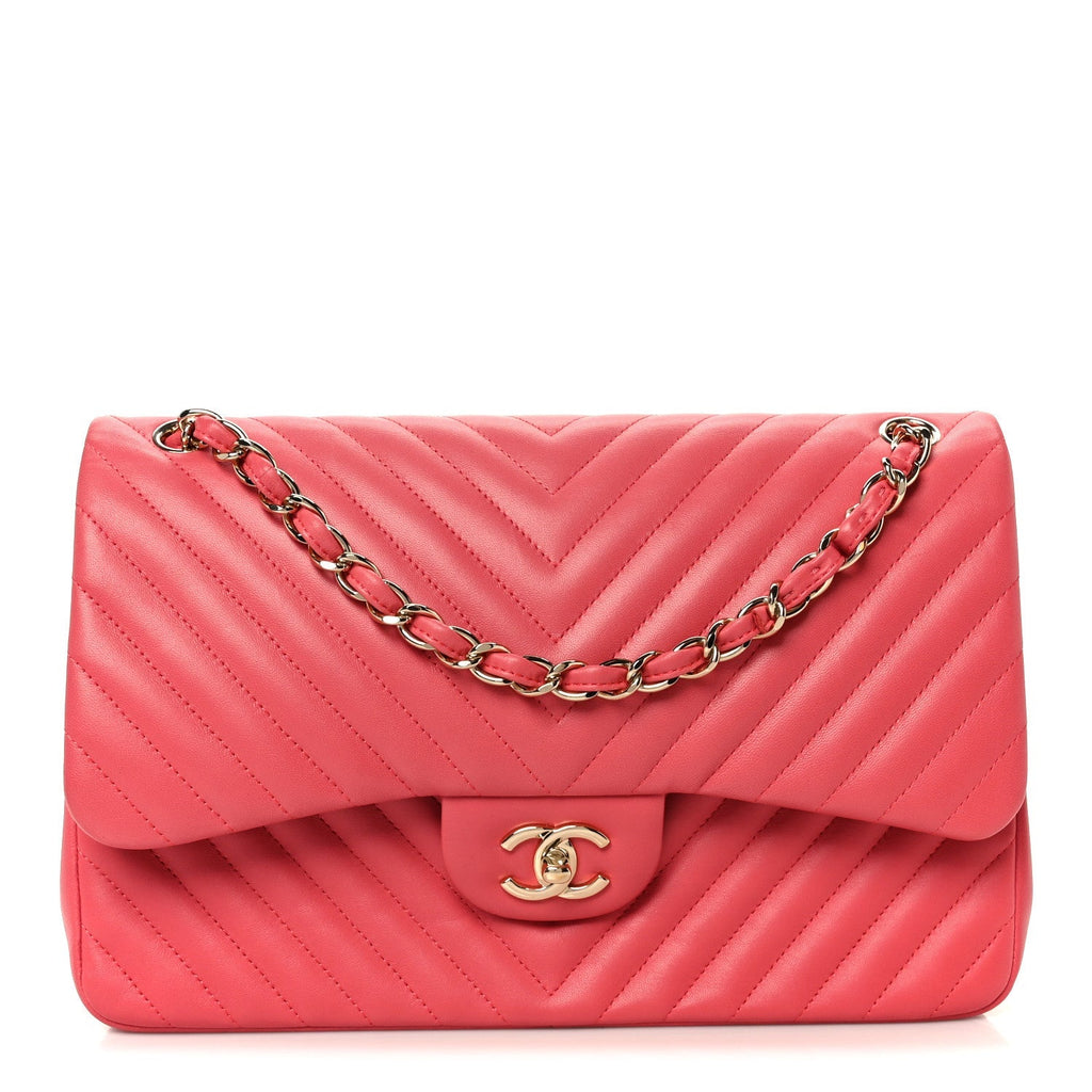 Lambskin Chevron Quilted Jumbo Double Flap Pink