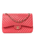 Lambskin Chevron Quilted Jumbo Double Flap Pink