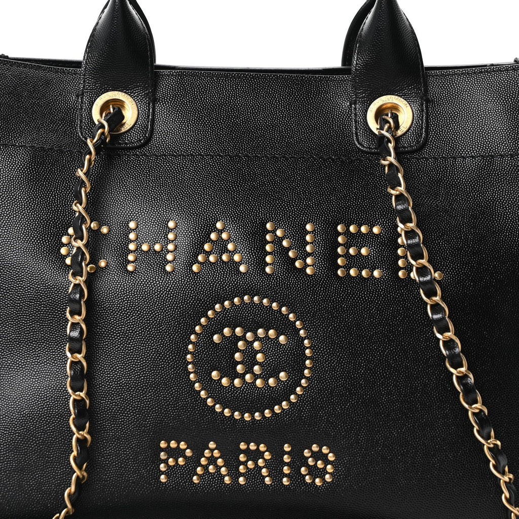 Caviar Small Studded Deauville Tote Black
