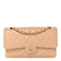 Caviar Quilted Medium Double Flap Beige