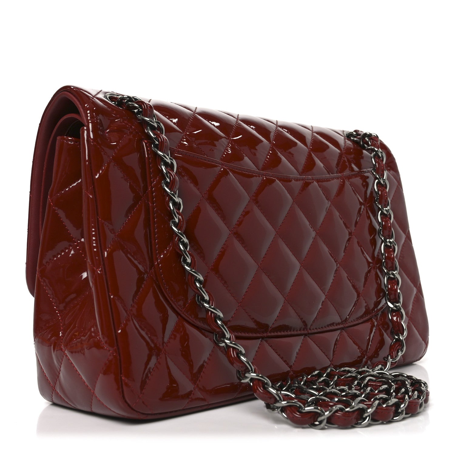 Patent Quilted Jumbo Double Flap Dark Red