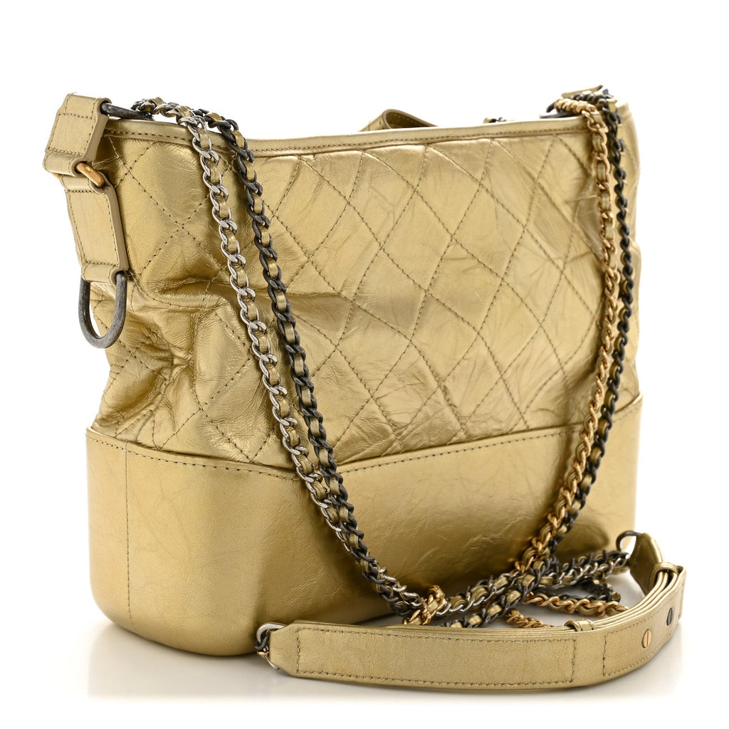 Metallic Aged Calfskin Quilted Medium Gabrielle Gold