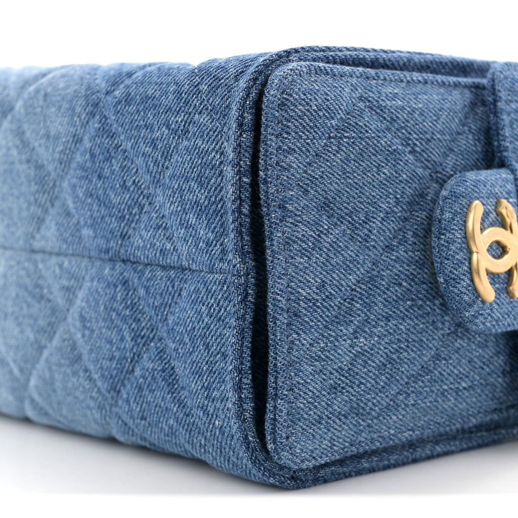 Washed Denim Quilted Mini Chanel 25 Handbag Blue