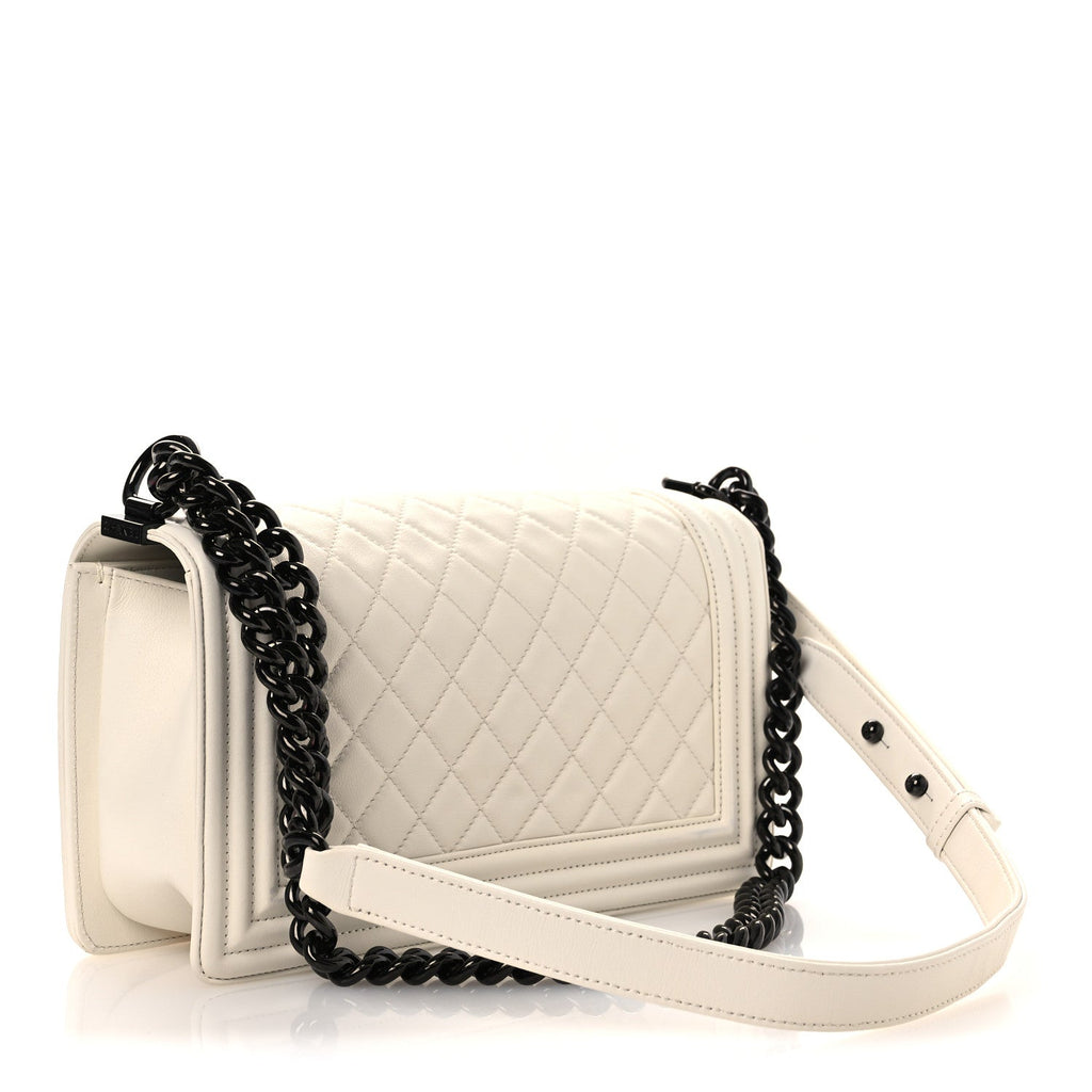 Calfskin Quilted Medium Boy Flap White