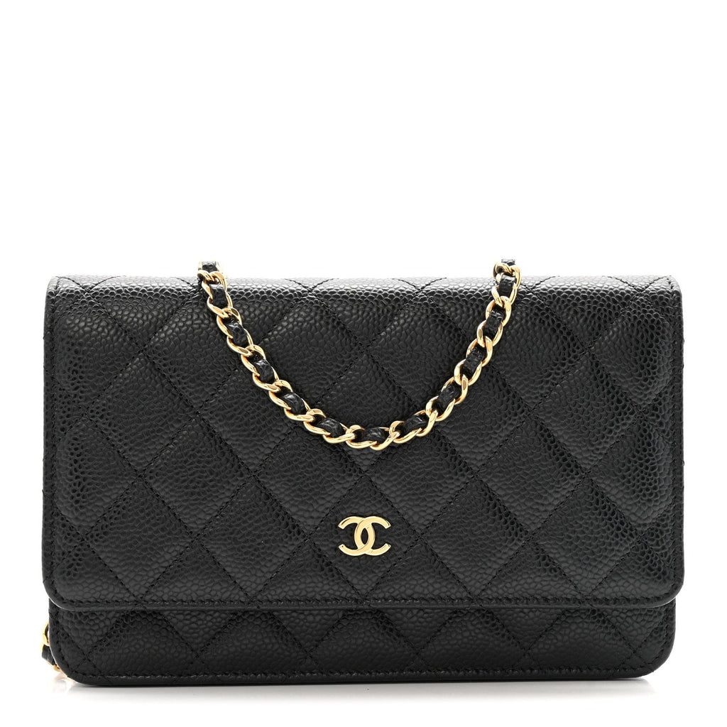 Caviar Quilted Wallet on Chain WOC Black