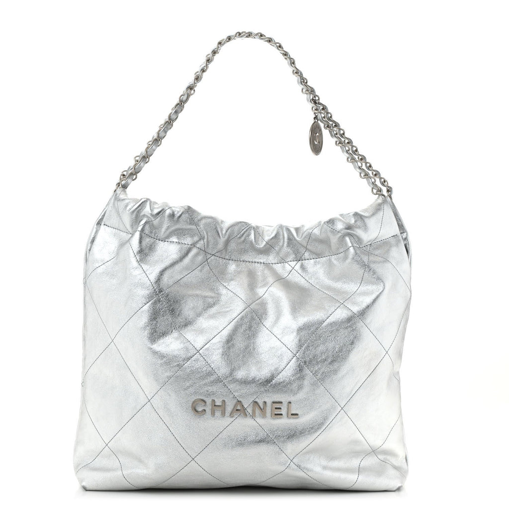 Metallic Calfskin Quilted Chanel 22 Silver