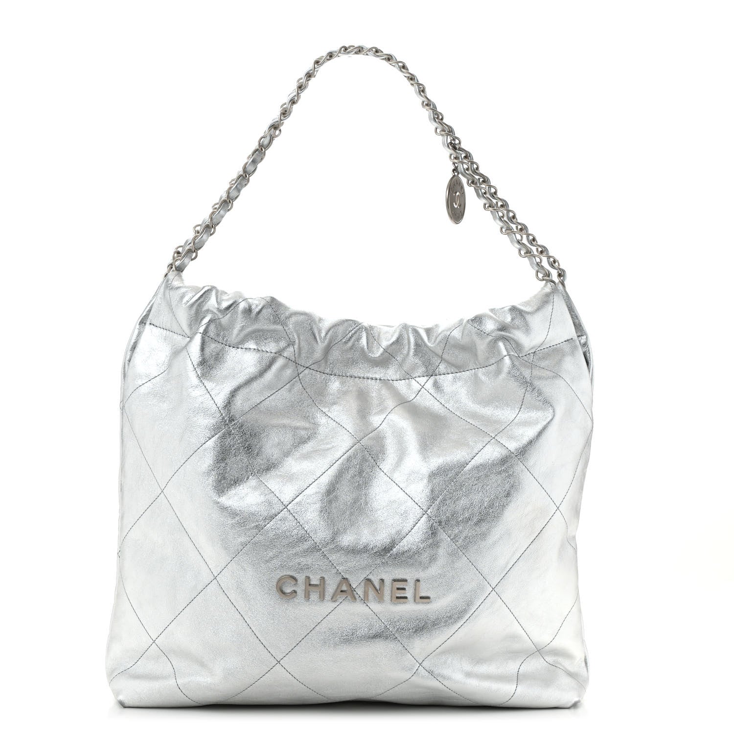 Metallic Calfskin Quilted Chanel 22 Silver