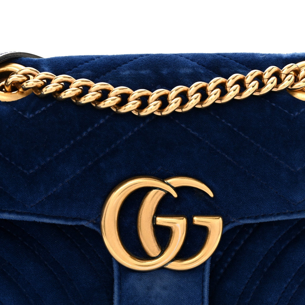 Velvet Matelasse Mini GG Marmont Shoulder Bag Cobalt Blue