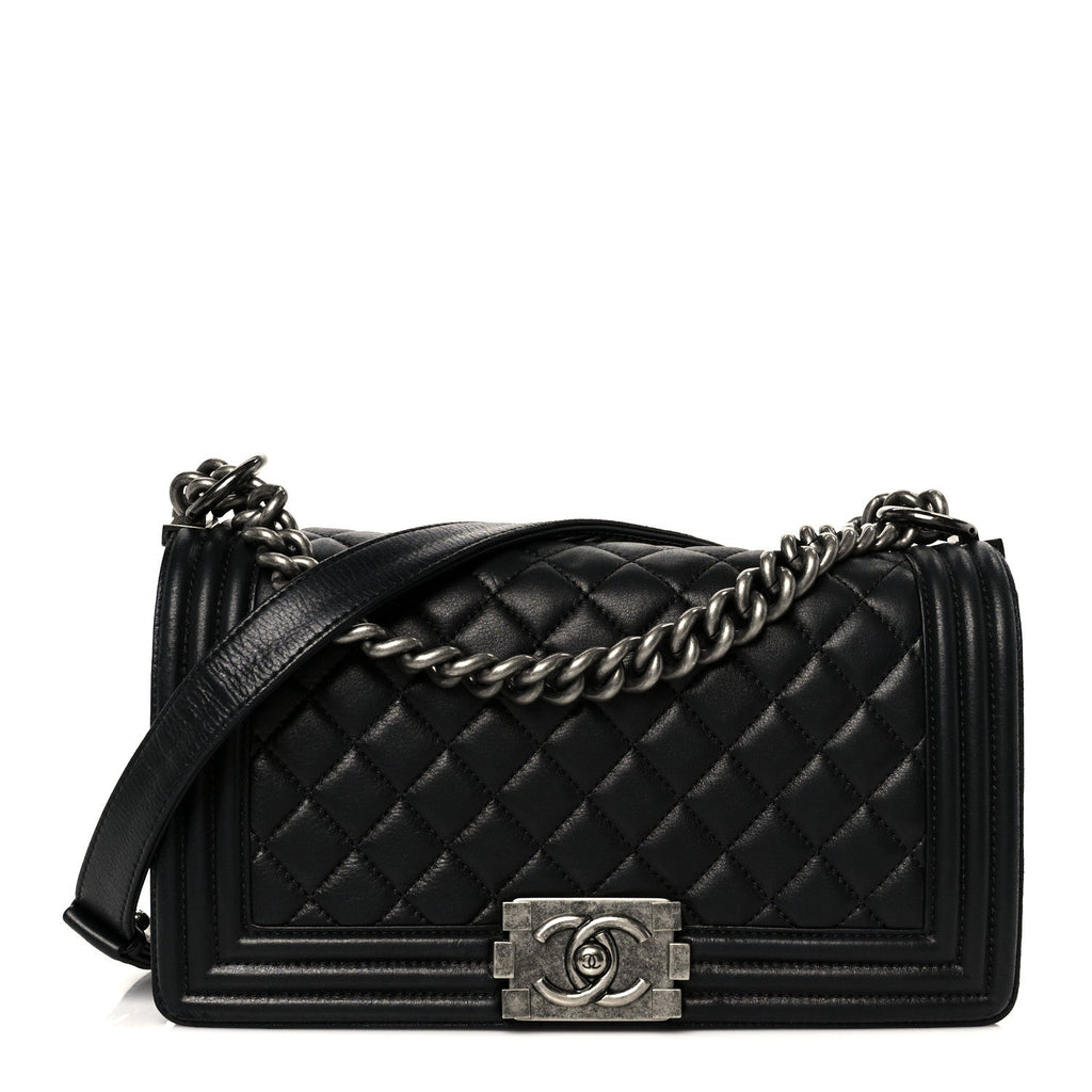 Calfskin Quilted Medium Boy Flap Black