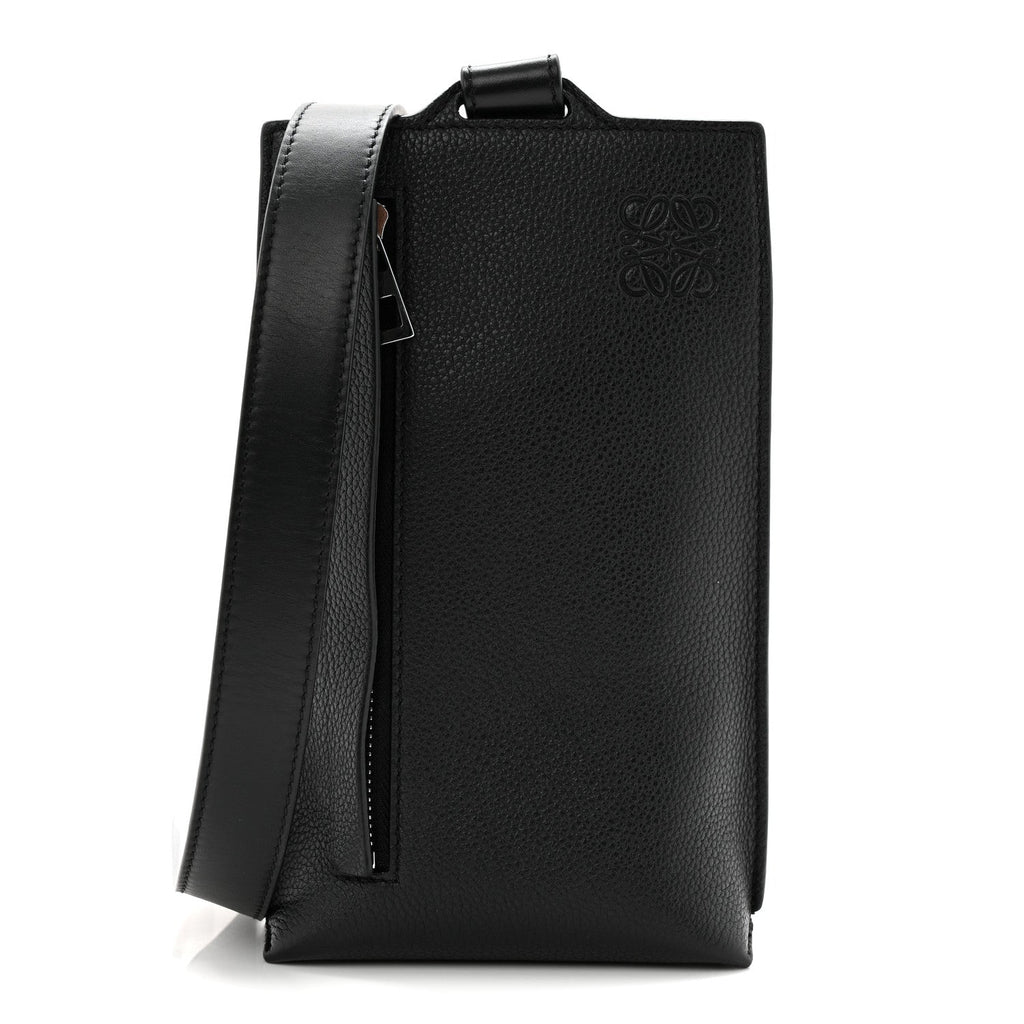 Soft Grained Calfskin Vertical T-Pocket Crossbody Bag Black