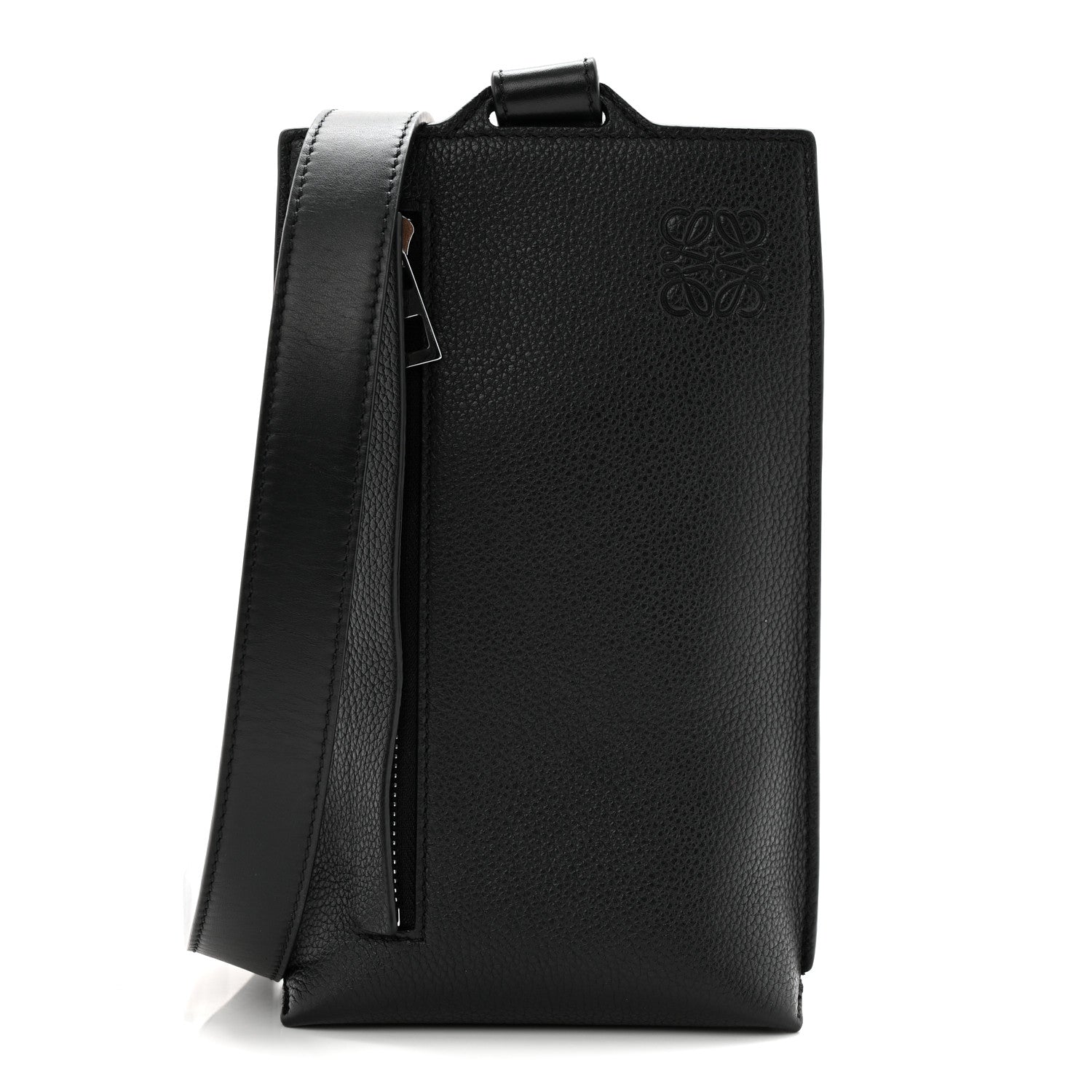 Soft Grained Calfskin Vertical T-Pocket Crossbody Bag Black