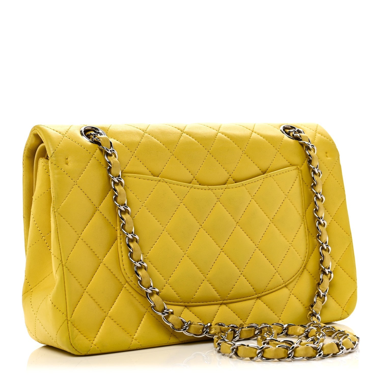 Lambskin Quilted Medium Double Flap Yellow