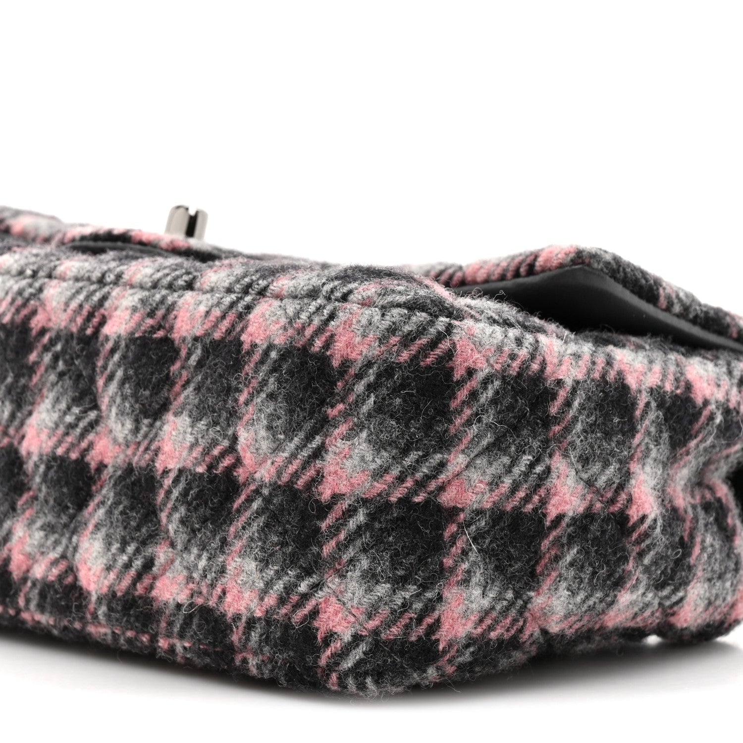 Wool Plaid Quilted Mini Rectangular Flap Pink Grey Multicolor
