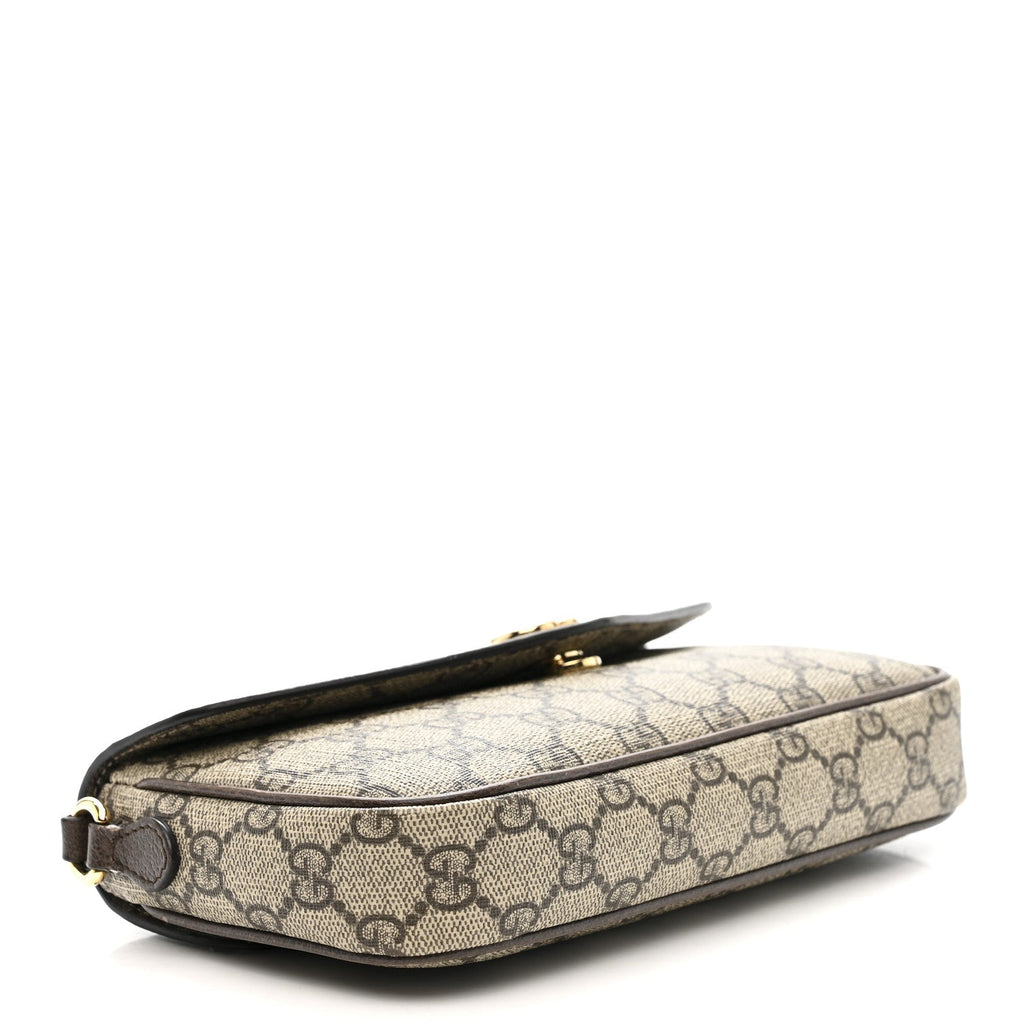 GG Supreme Monogram Textured Dollar Calfskin Web Mini Ophidia Envelope Shoulder Bag Beige Ebony New Acero