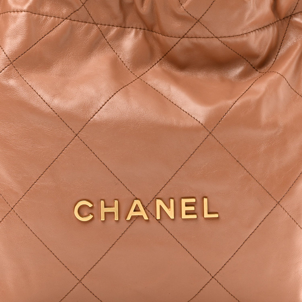 Shiny Calfskin Quilted Small Chanel 22 Beige