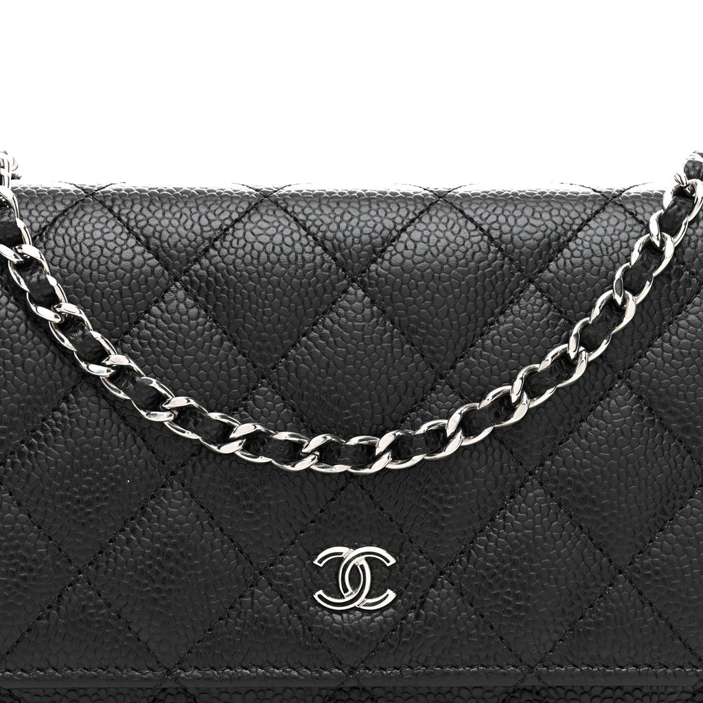 Caviar Quilted Wallet on Chain WOC Black