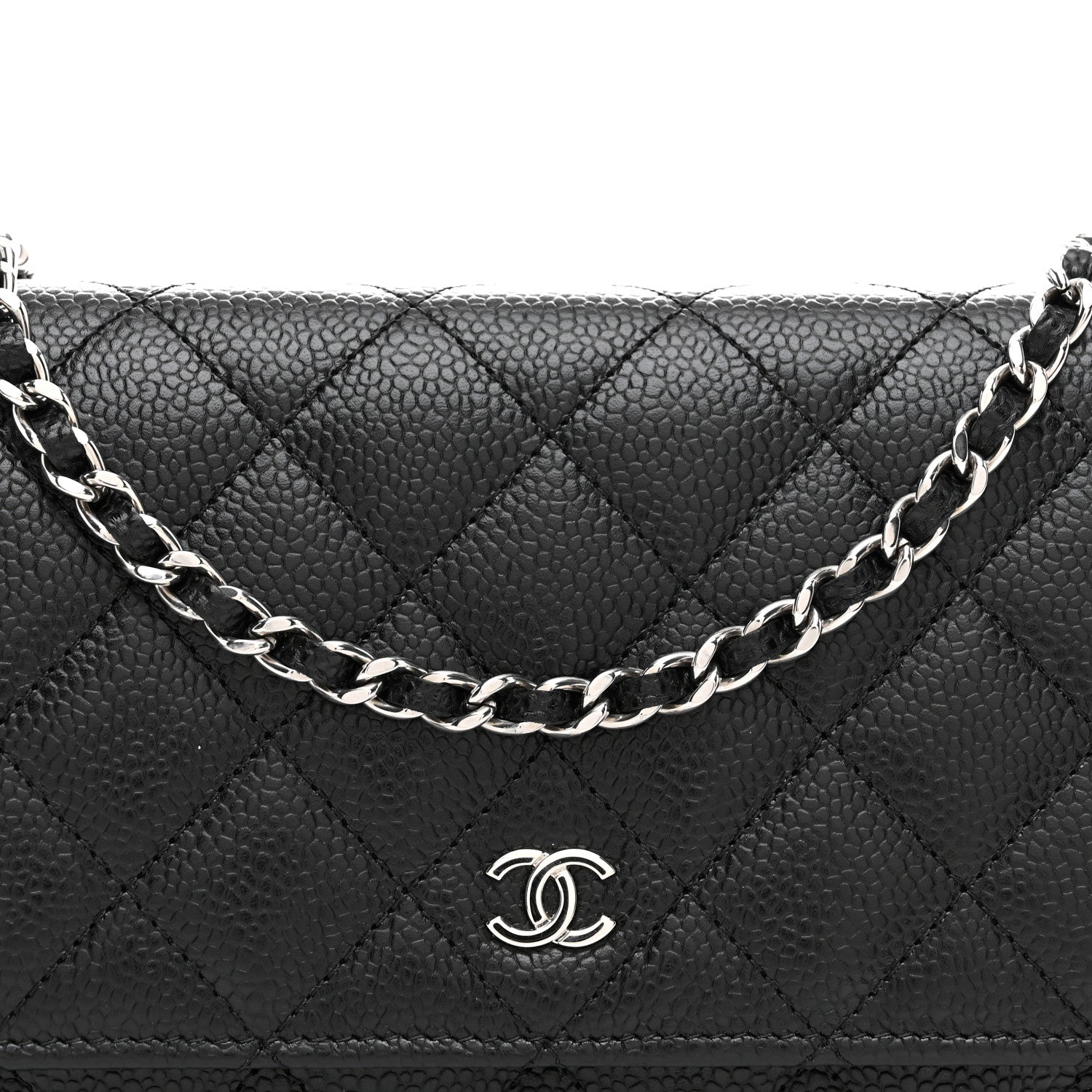 Caviar Quilted Wallet on Chain WOC Black