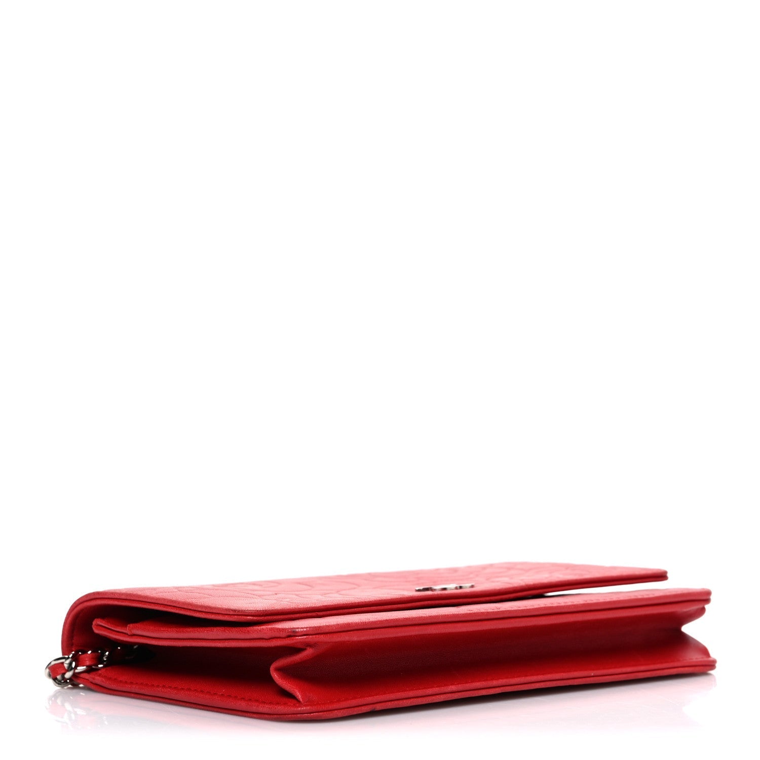 Lambskin Camellia Embossed Wallet on Chain WOC Red