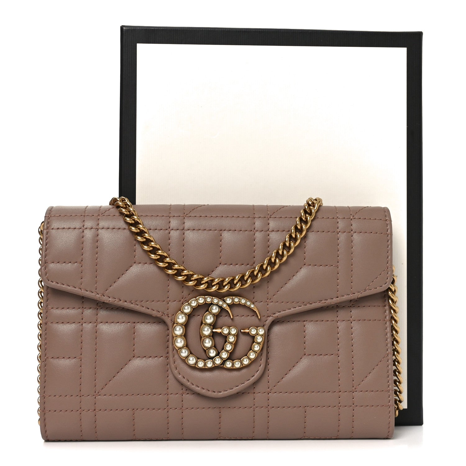 Calfskin Matelasse Mini Pearly GG Marmont Chain Wallet Porcelain Rose