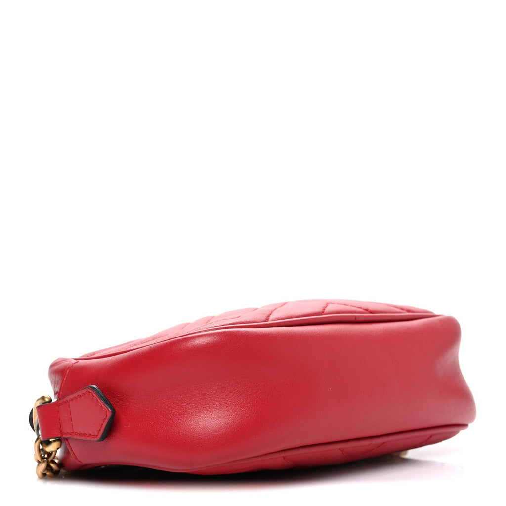 Calfskin Matelasse Mini GG Marmont Chain Shoulder Bag Hibiscus Red