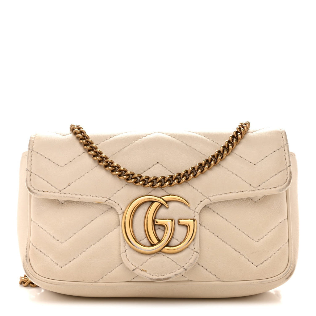Calfskin Matelasse Super Mini GG Marmont Shoulder Bag White