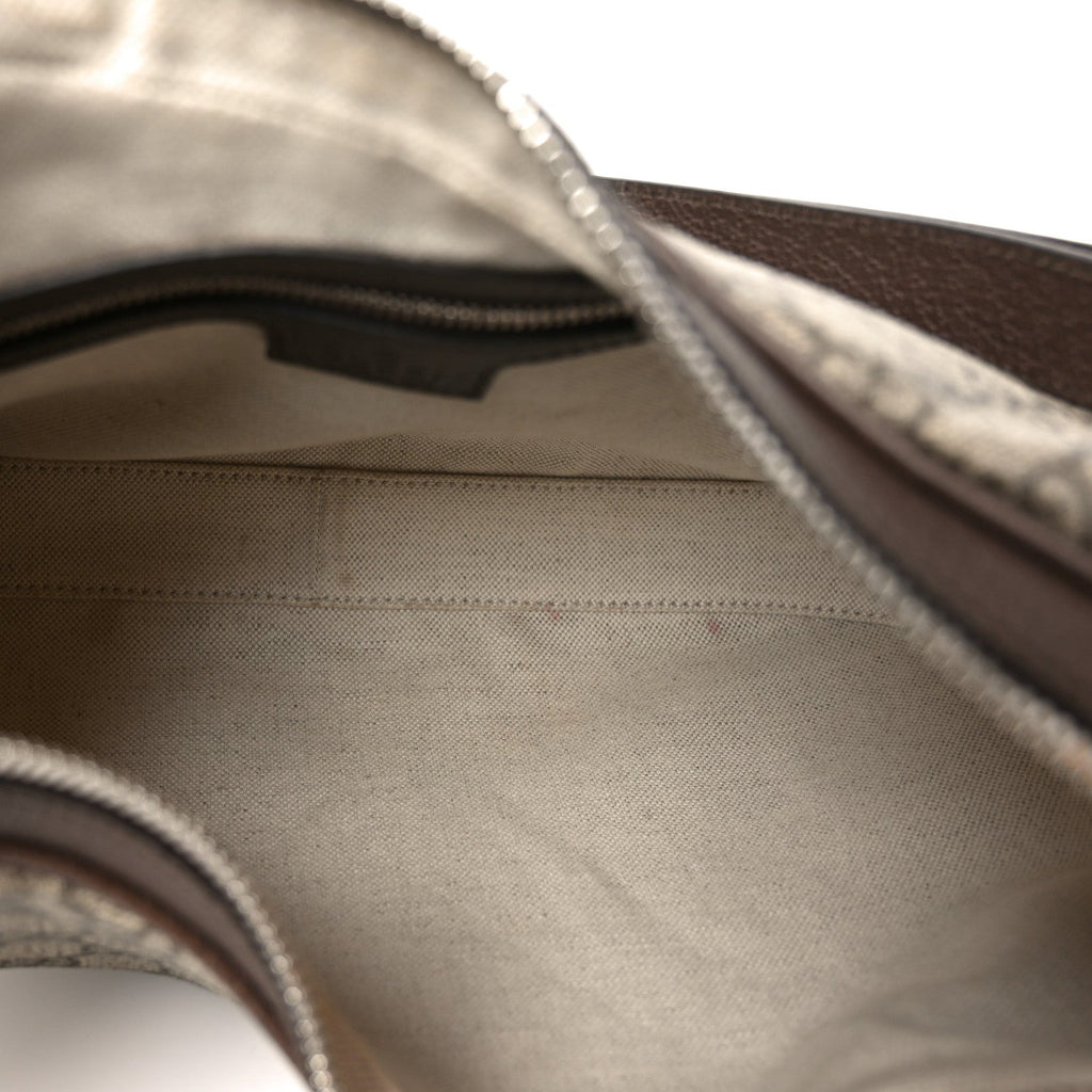 GG Supreme Monogram Textured Calfskin Web Large Attache Shoulder Bag Beige Ebony New Acero
