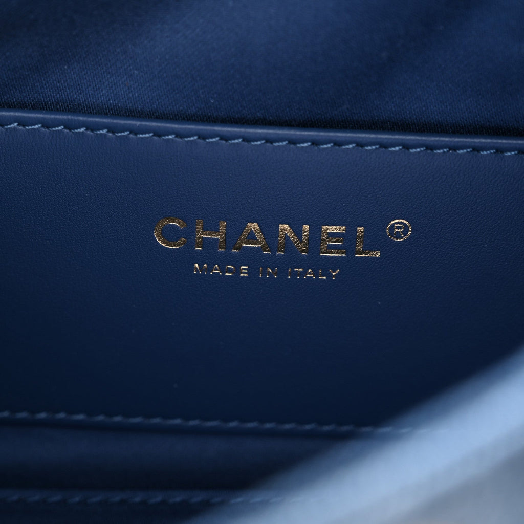 Washed Denim Quilted Mini Chanel 25 Handbag Blue