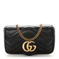 Calfskin Matelasse Super Mini GG Marmont Shoulder Bag Black