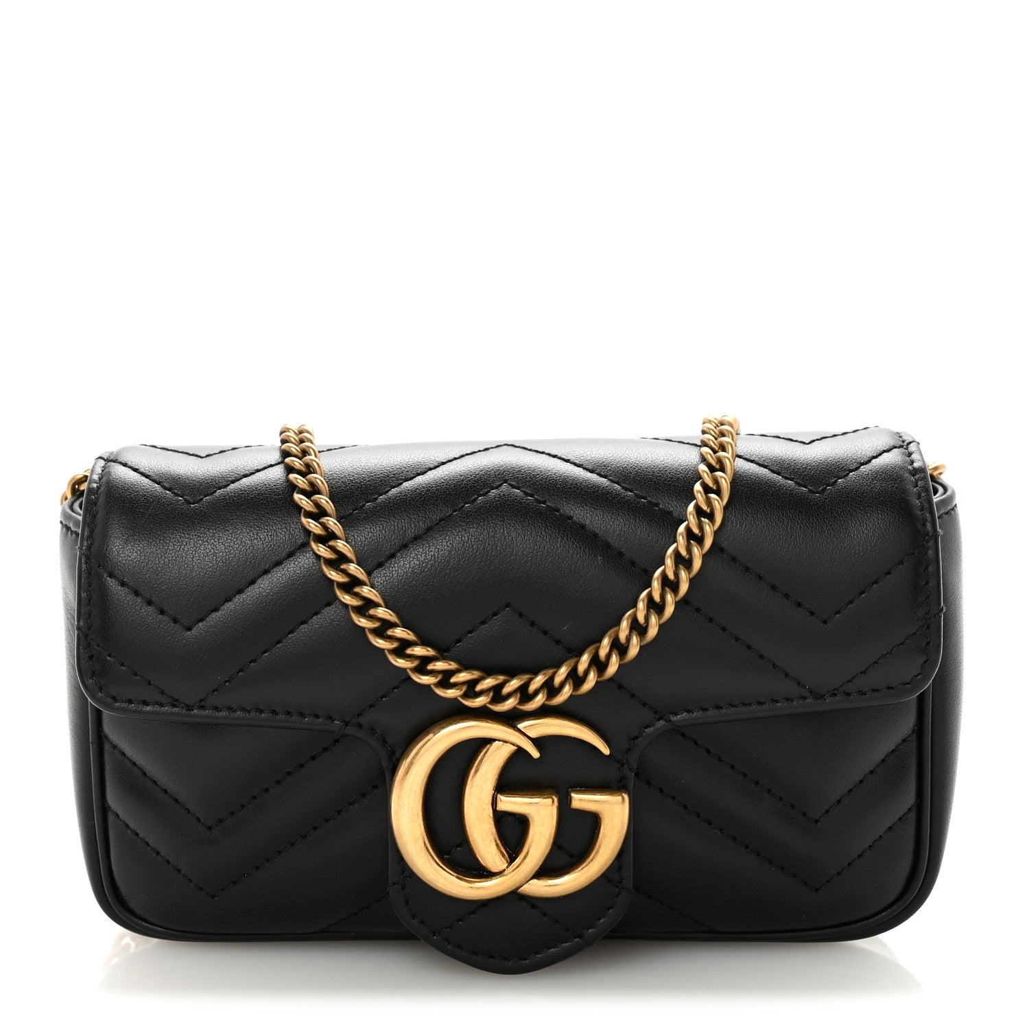 Calfskin Matelasse Super Mini GG Marmont Shoulder Bag Black