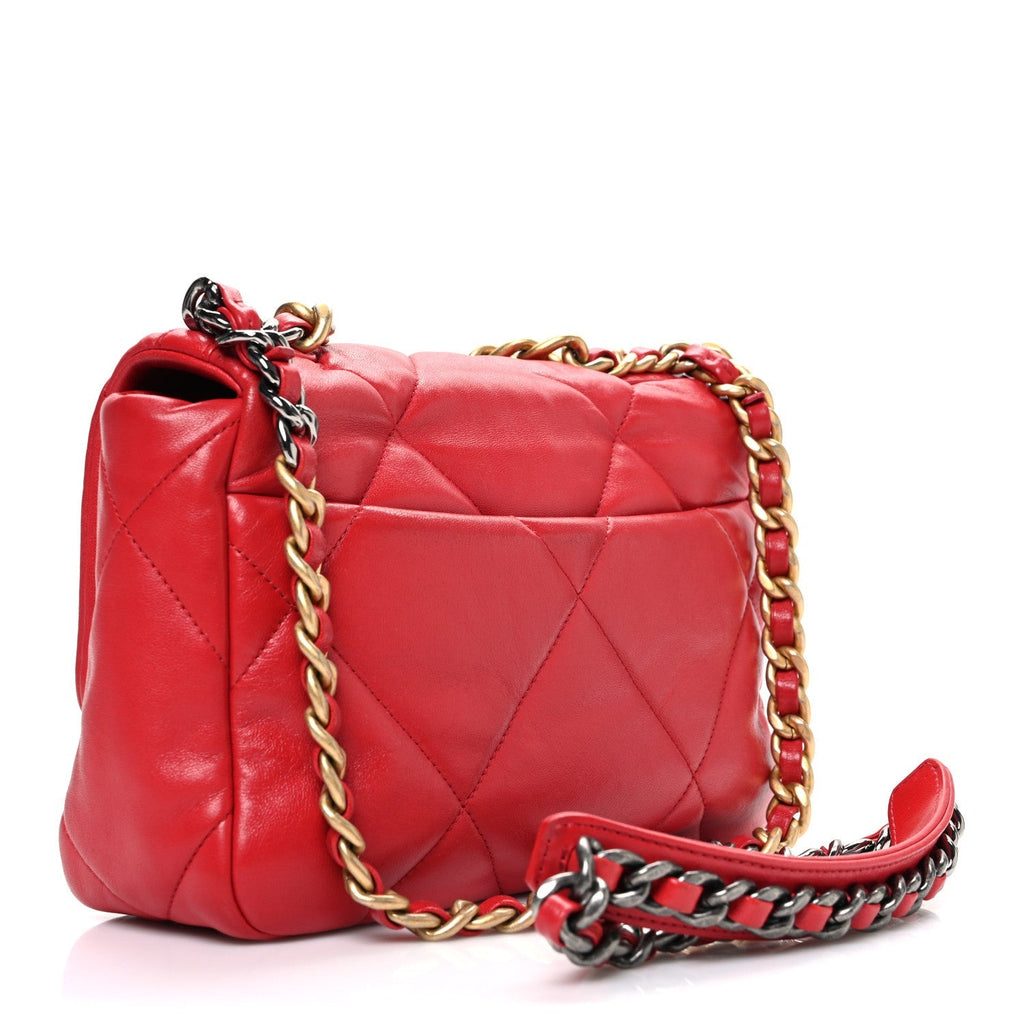 Lambskin Quilted Medium Chanel 19 Flap Red