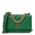 Lambskin Quilted Chanel 19 Wallet On Chain WOC Green