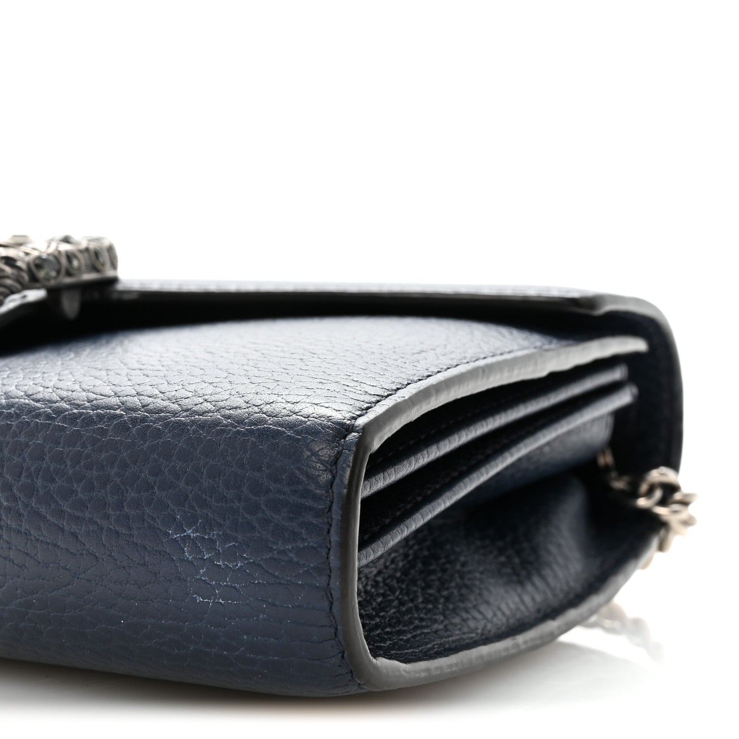 Dollar Calfskin Crystal Mini Dionysus Chain Wallet Blue Agata Black Diamond