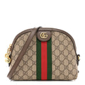 GG Supreme Monogram Textured Dollar Calfskin Web Small Ophidia Dome Shoulder Bag Beige Ebony New Acero