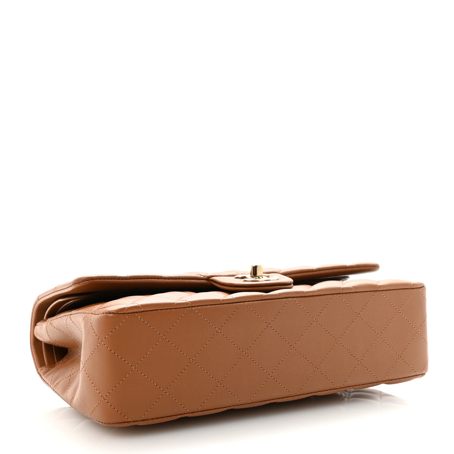 Lambskin Quilted Medium Double Flap Brown