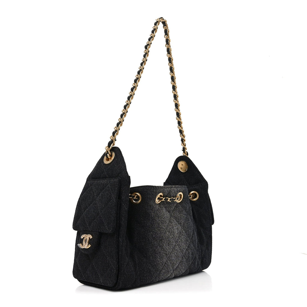 Washed Denim Quilted Mini Chanel 25 Handbag Black