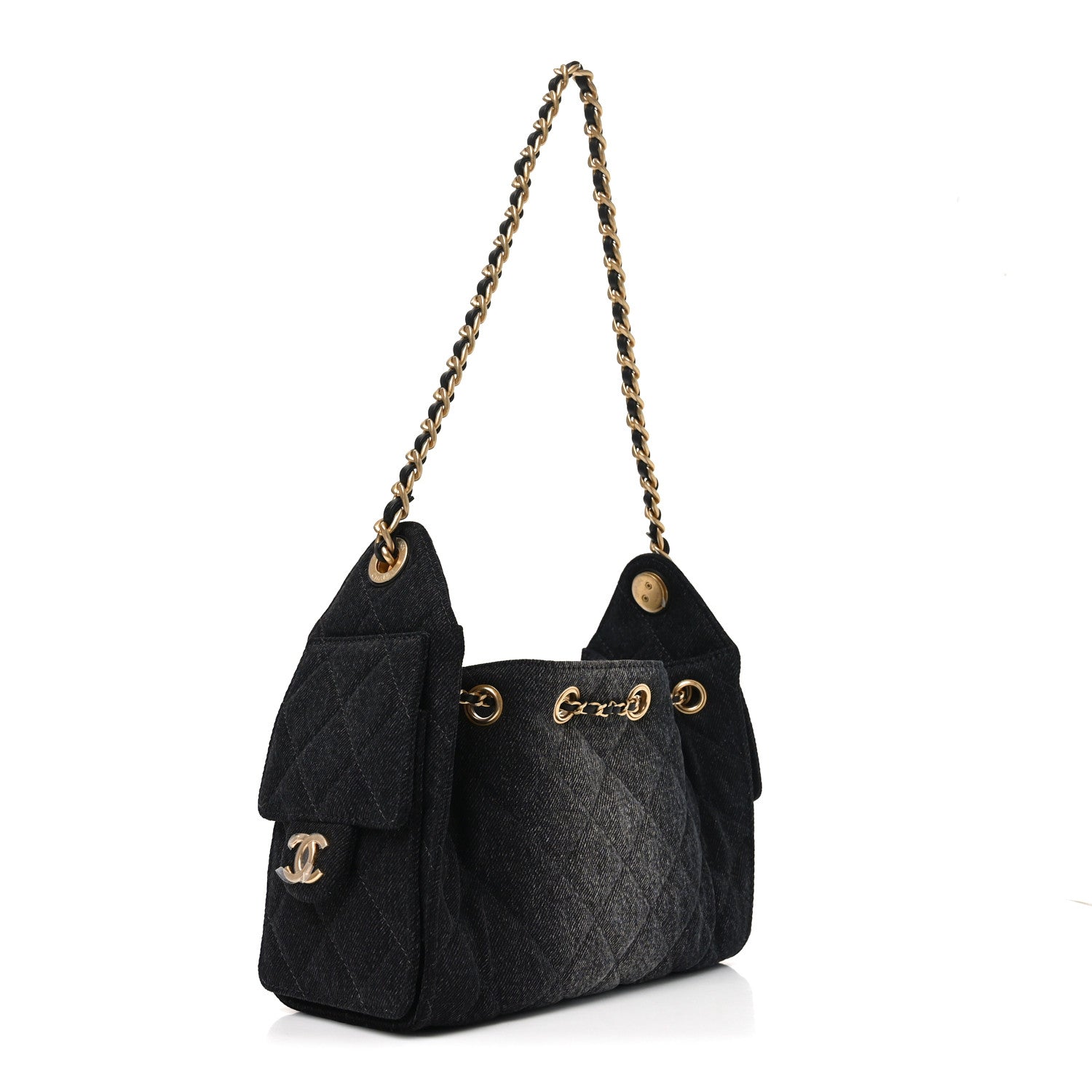 Washed Denim Quilted Mini Chanel 25 Handbag Black