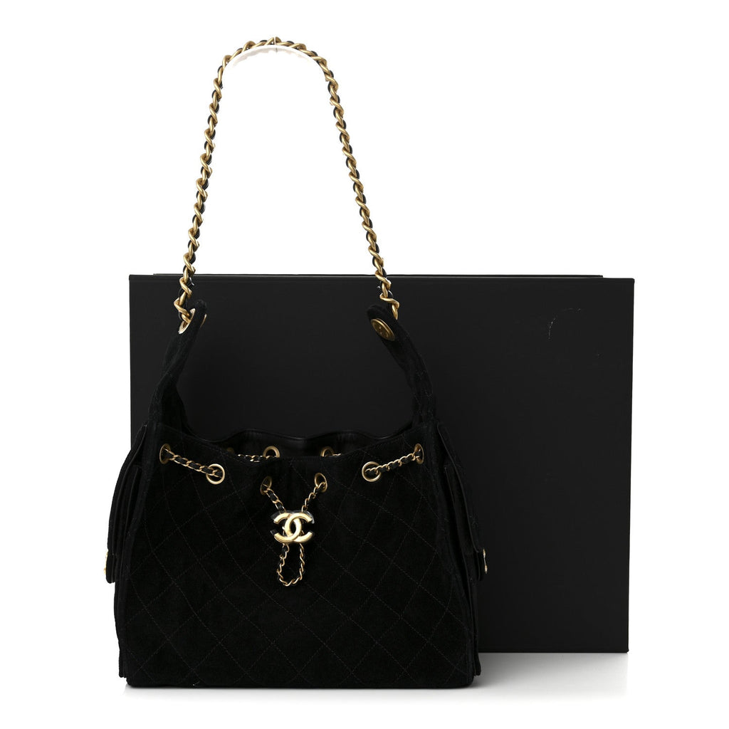 Suede Quilted Small Chanel 25 Handbag Black