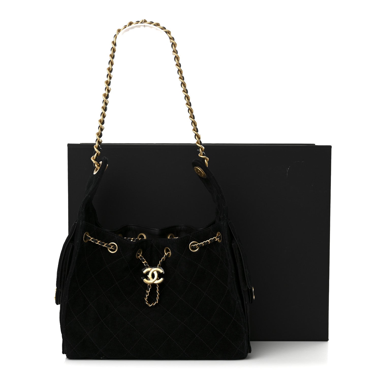 Suede Quilted Small Chanel 25 Handbag Black