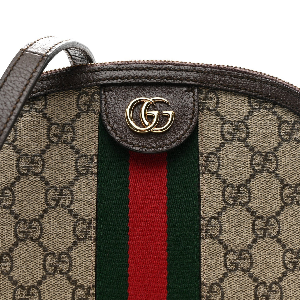 GG Supreme Monogram Textured Dollar Calfskin Web Small Ophidia Dome Shoulder Bag Beige Ebony New Acero