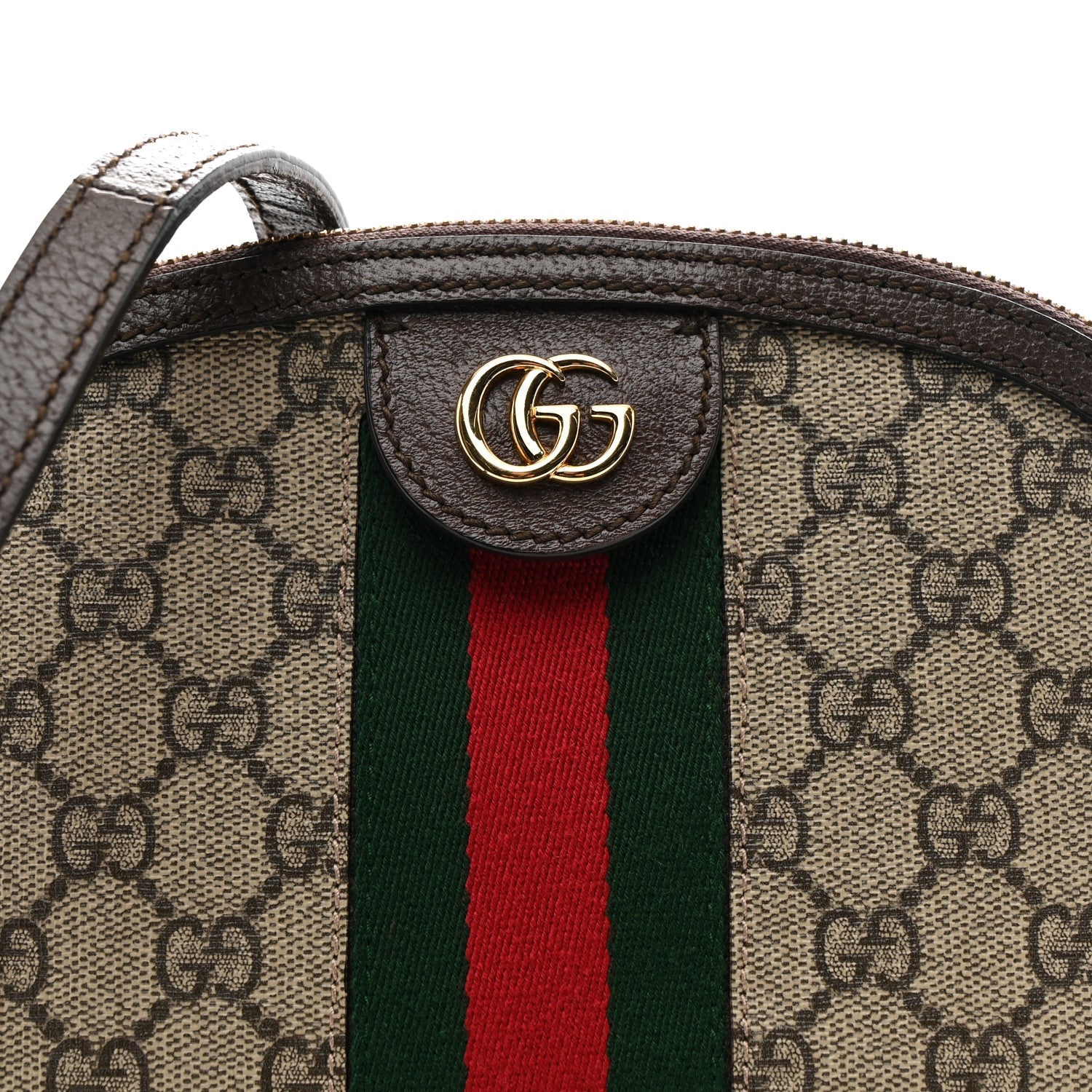 GG Supreme Monogram Textured Dollar Calfskin Web Small Ophidia Dome Shoulder Bag Beige Ebony New Acero