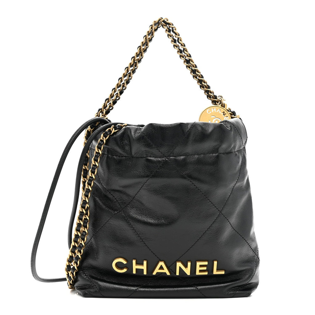 Shiny Calfskin Quilted Mini Chanel 22 Black