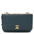 Lambskin Quilted Trendy CC Wallet On Chain WOC Blue