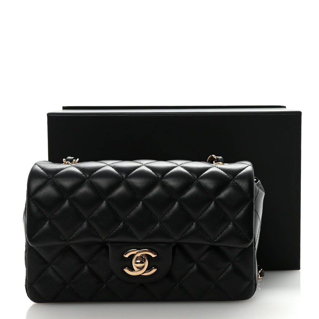 Lambskin Quilted Mini Rectangular Flap Black