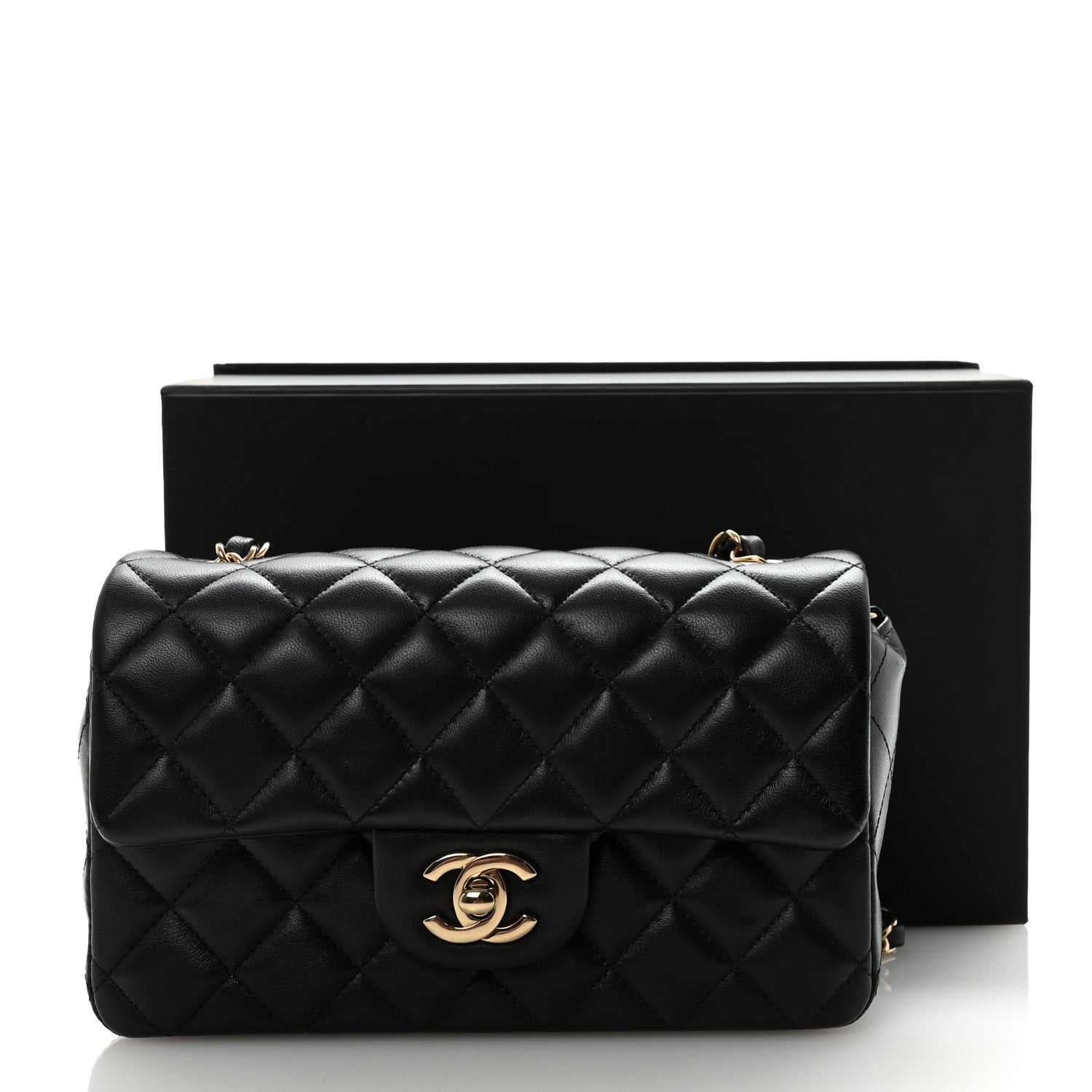 Lambskin Quilted Mini Rectangular Flap Black