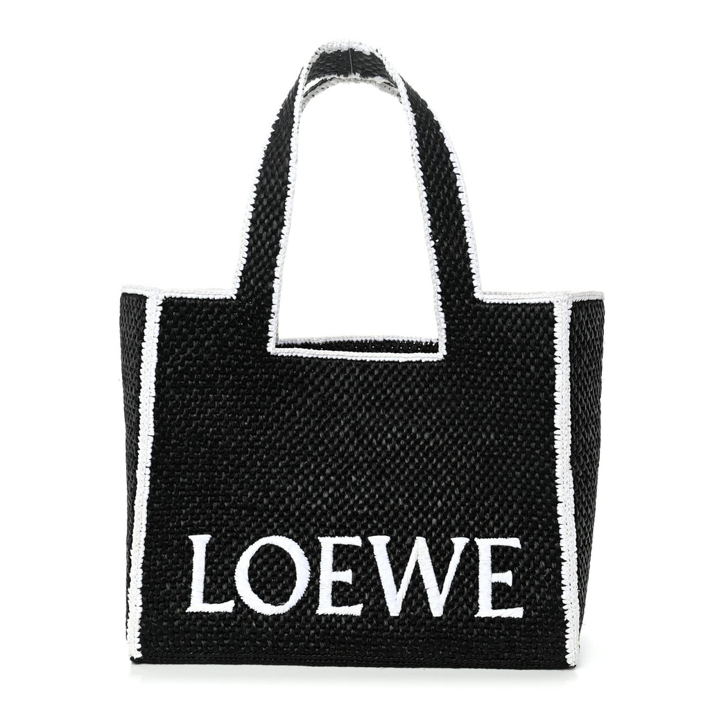 Raffia Large Paula's Ibiza Logo Tote Black White