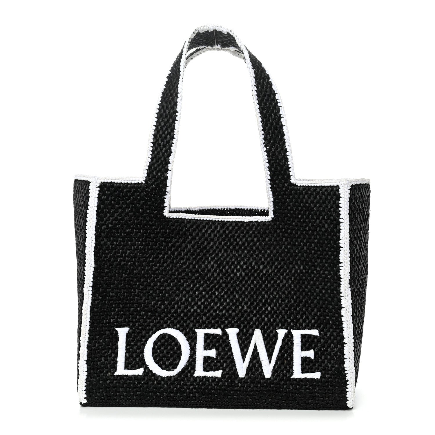 Raffia Large Paula's Ibiza Logo Tote Black White