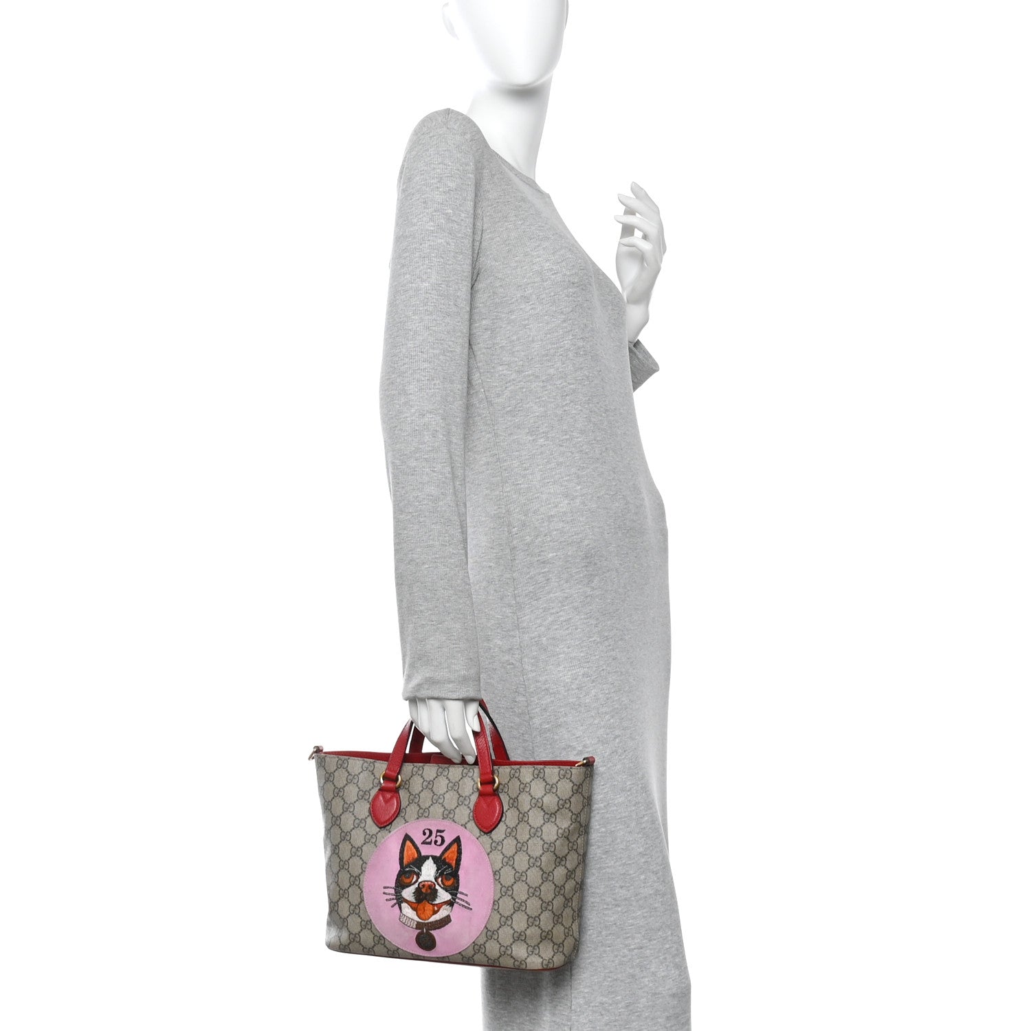 Soft GG Supreme Monogram Web Bosco Patch Small Crossbody Tote Beige Malva Hibiscus Red